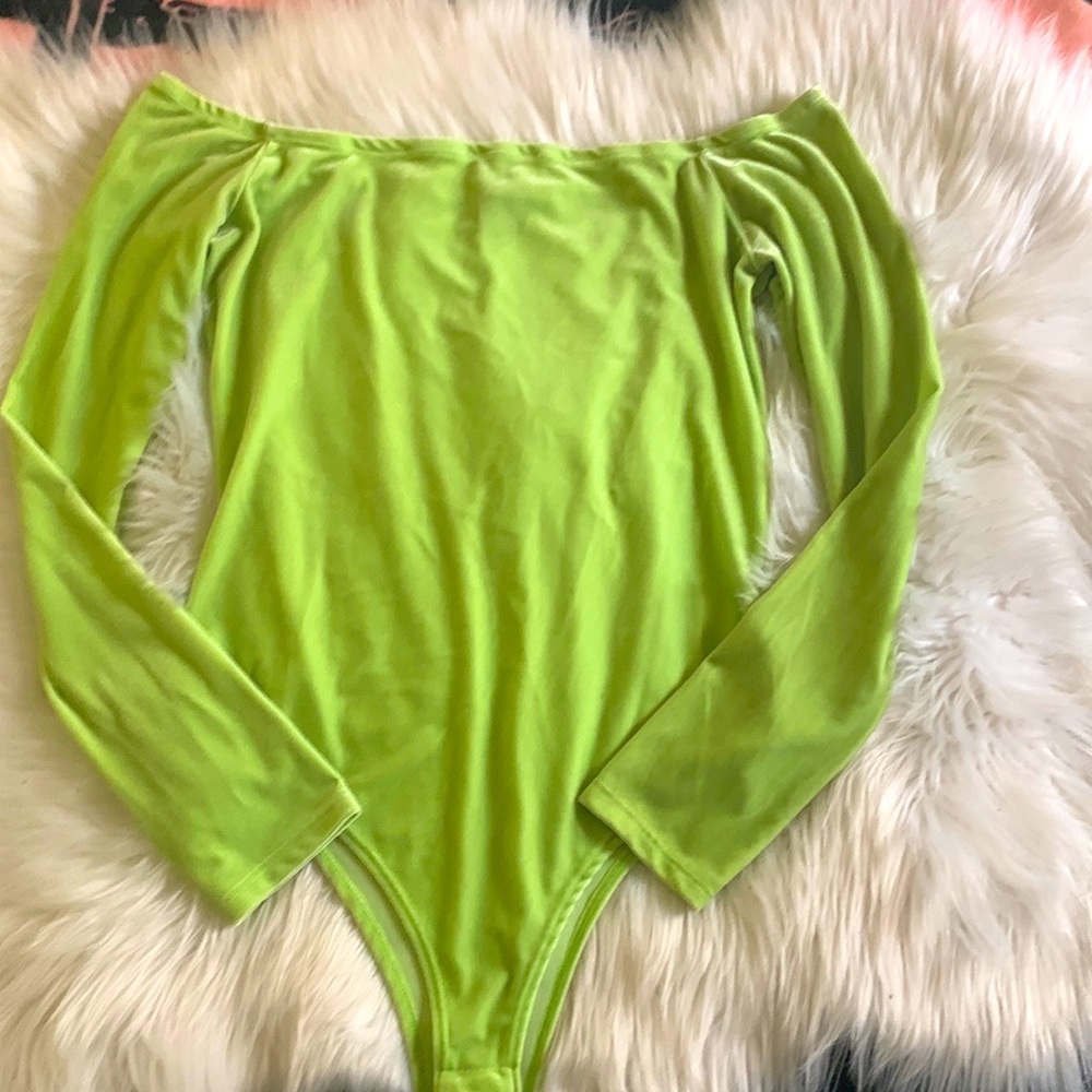 Lime green velvet bodysuit